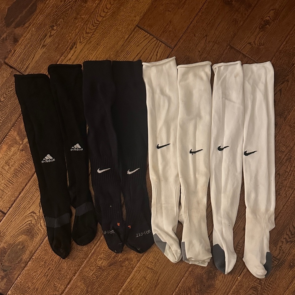 Nike and Adidas Black and White Soccer Socks